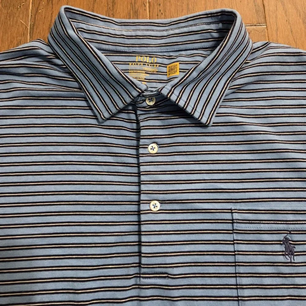 Polo Ralph Lauren Polo Shirt Mens 4XB 4XL Big Blue Striped Stretch Golfer Golf